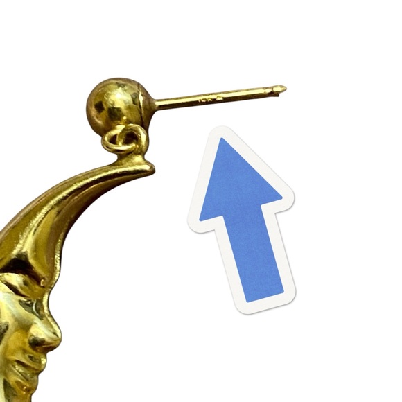 Vintage Cherub Moon Earrings 14k Crescent Dangle Earrings Cherubs 14k Gold - Picture 9 of 15